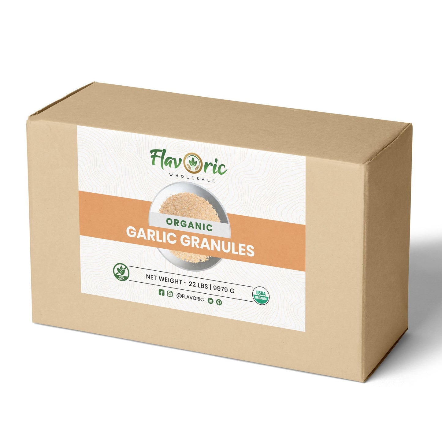 FLAVORIC WHOLESALE Organic Garlic Granules - Bulk 22 lb | USDA Certified Organic, Non-GMO, Kosher Seasoning for Restaurants, Food Service, and Home