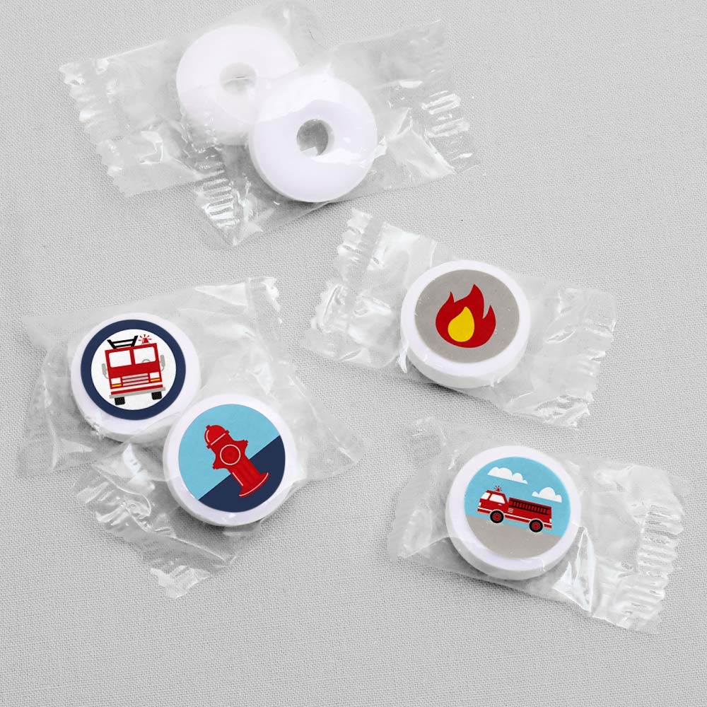 Fired Up Firefighter Truck Party Favors - Round Candy Stickers - 108pc