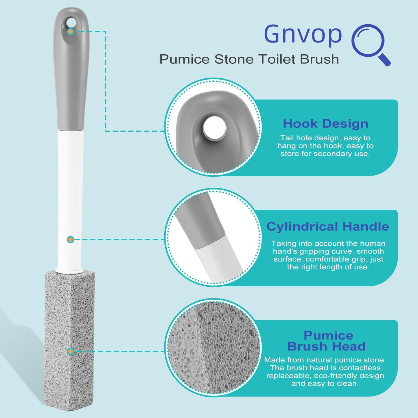 4 Pack Gnvop Toilet Pumice Stone with Long Handle,Pumice Stone Toilet Bowl Cleaner,1 Cleaning Handle, 4 No Touch Replaceable Piedra Pomez for Cleaning