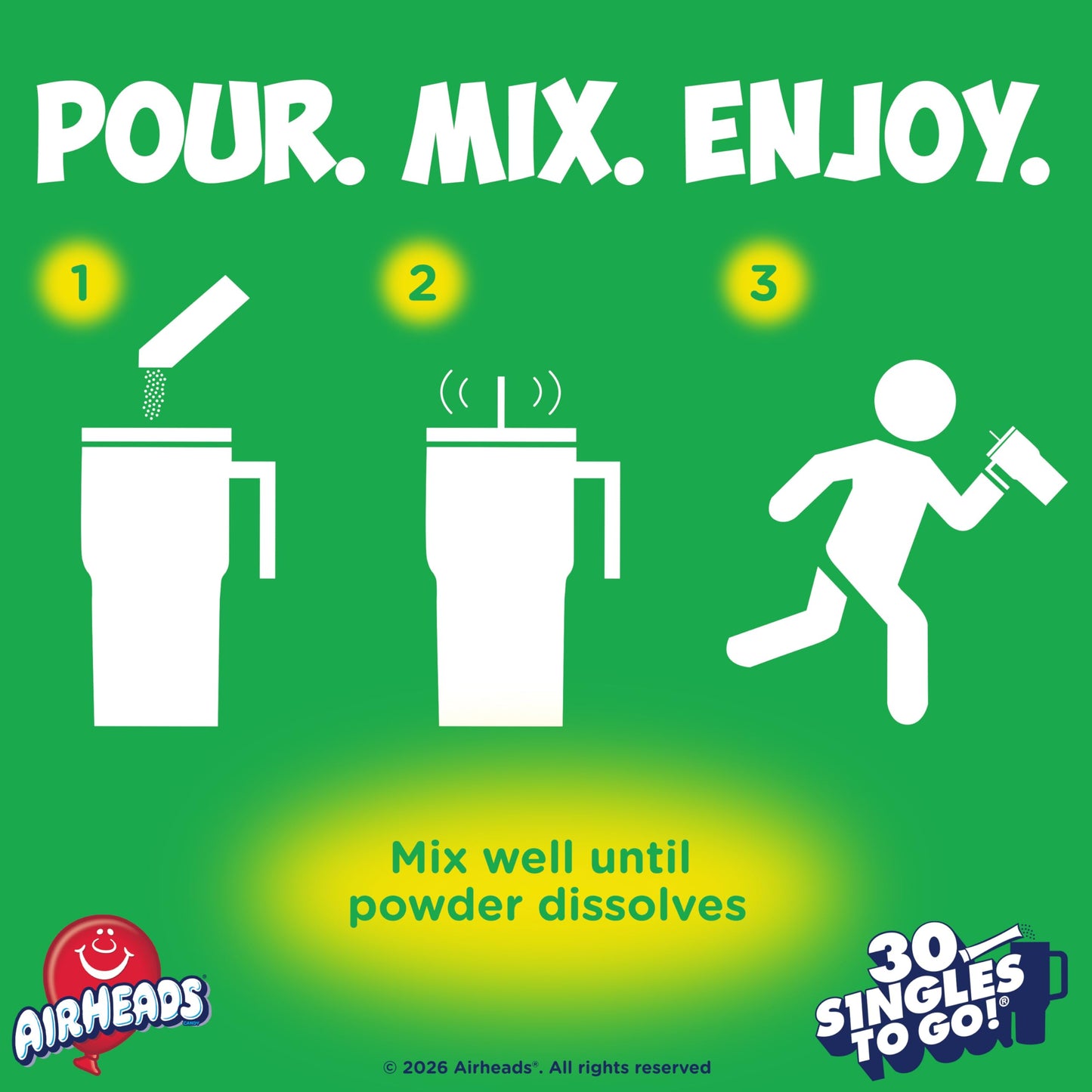 Airheads Xtreme Singles To Go! Drink Mix 30ct Variety Pack, Zero Sugar, Low Calorie, Sweet & Sour Powder Drink Mix Packets, Blue Raspberry, Rainbow