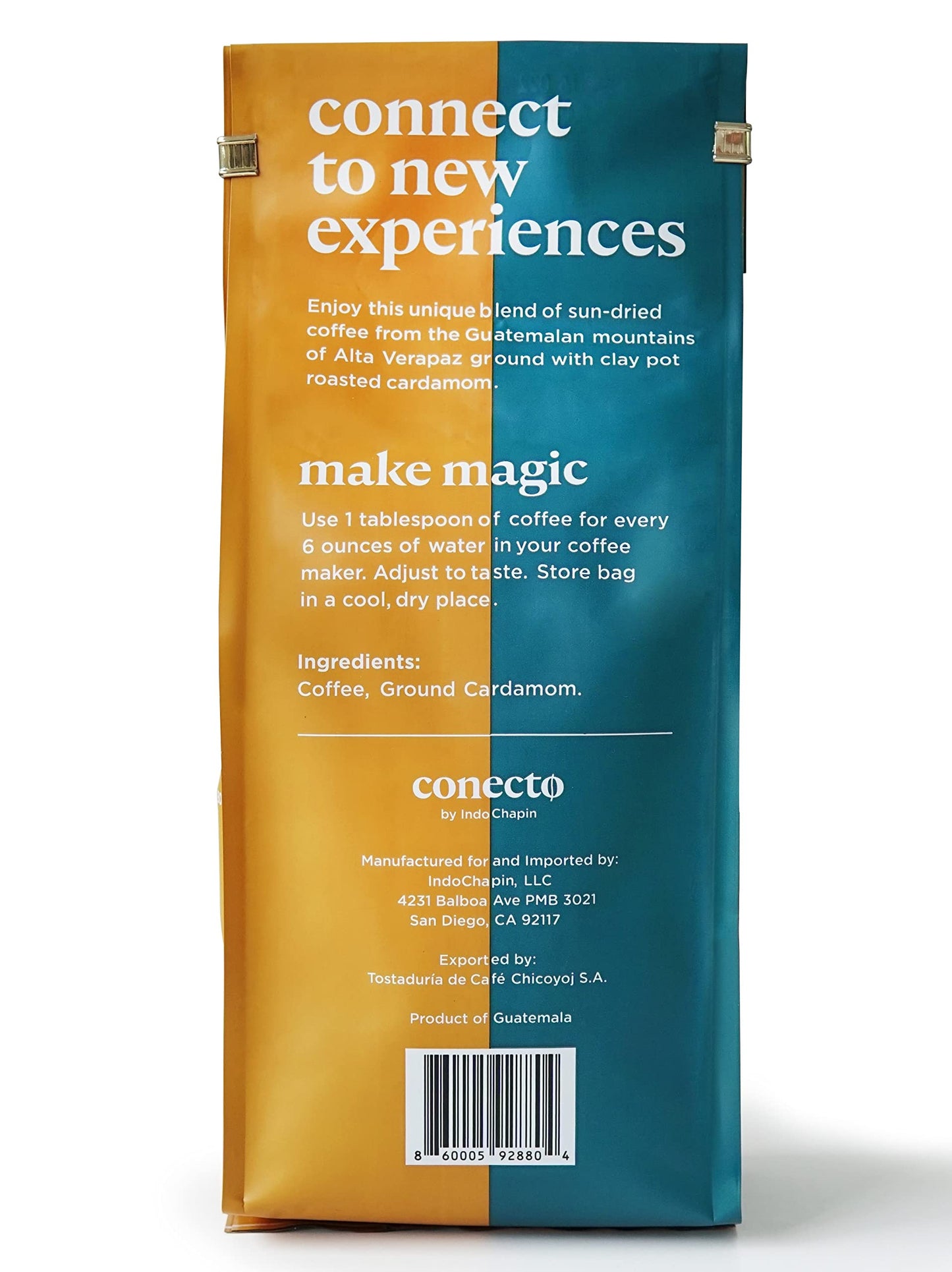 Conecto Cardamom Coffee: 100% Natural and Artisanal, Guatemalan Arabica Ground Coffee Flavored with Clay Pot Roasted Cardamom, Medium Roast and Mild