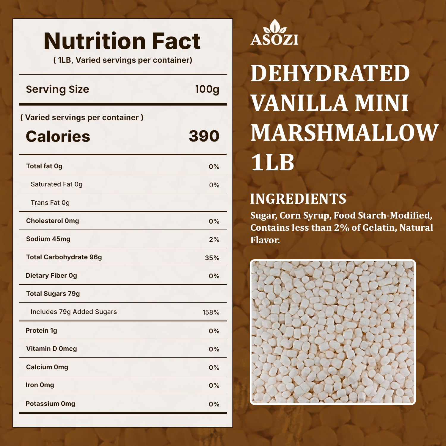 Dehydrated Vanilla Mini Marshmallows 1LB - Mini Marshmallows Bits for Hot Chocolate, Baking, Desserts, Trail Mix & Candy Making - Perfect for Cupcakes