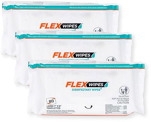 Flex Wipes 36080 Pack of 3 Disinfectant Wipes, Large 7" x 8" Wipes, 80 Wipes per Pack, Dispenses One at a Time