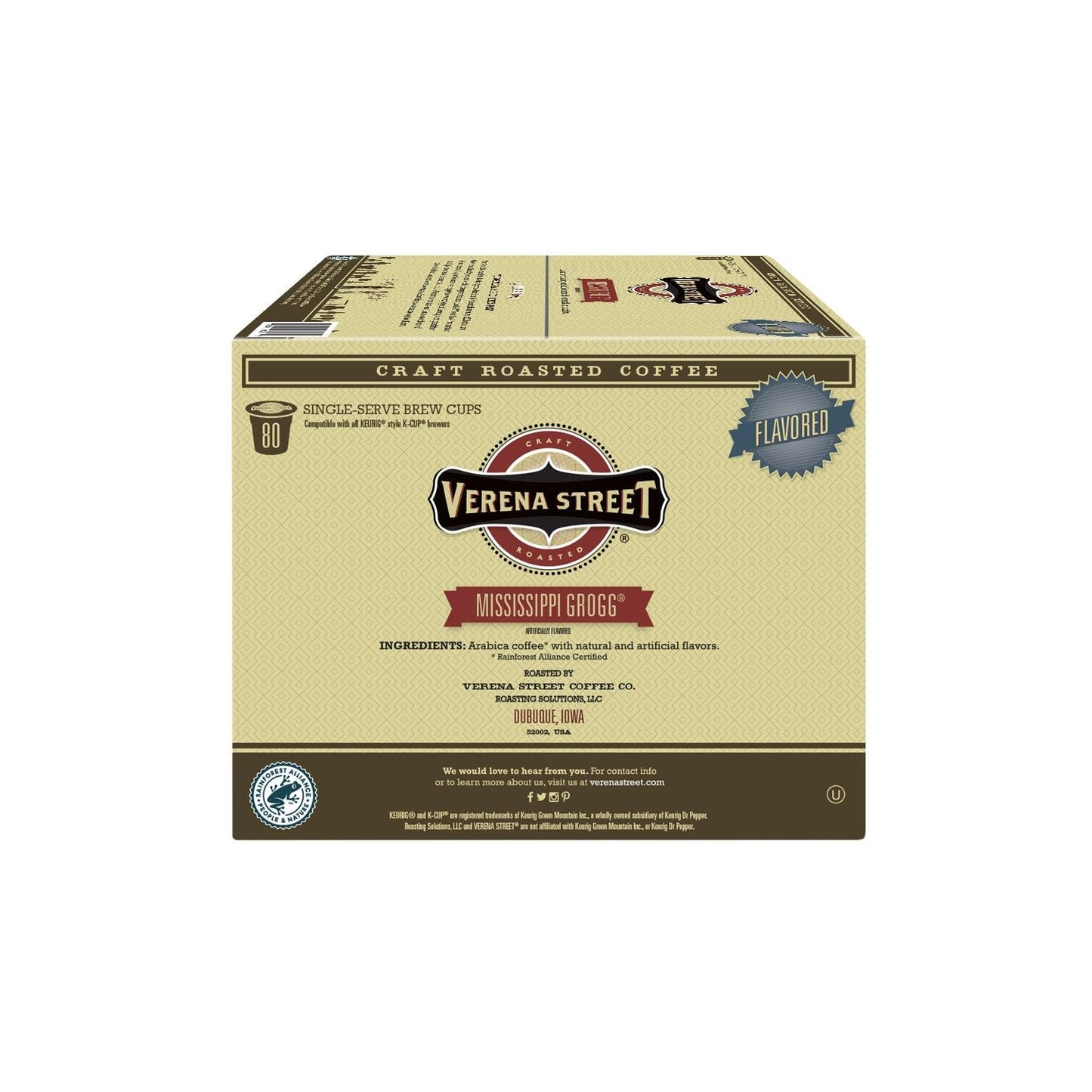 Verena Street Single Cup Pods (80 Count) Flavored Coffee, Mississippi Grogg, Rainforest Alliance Certified Arabica Coffee