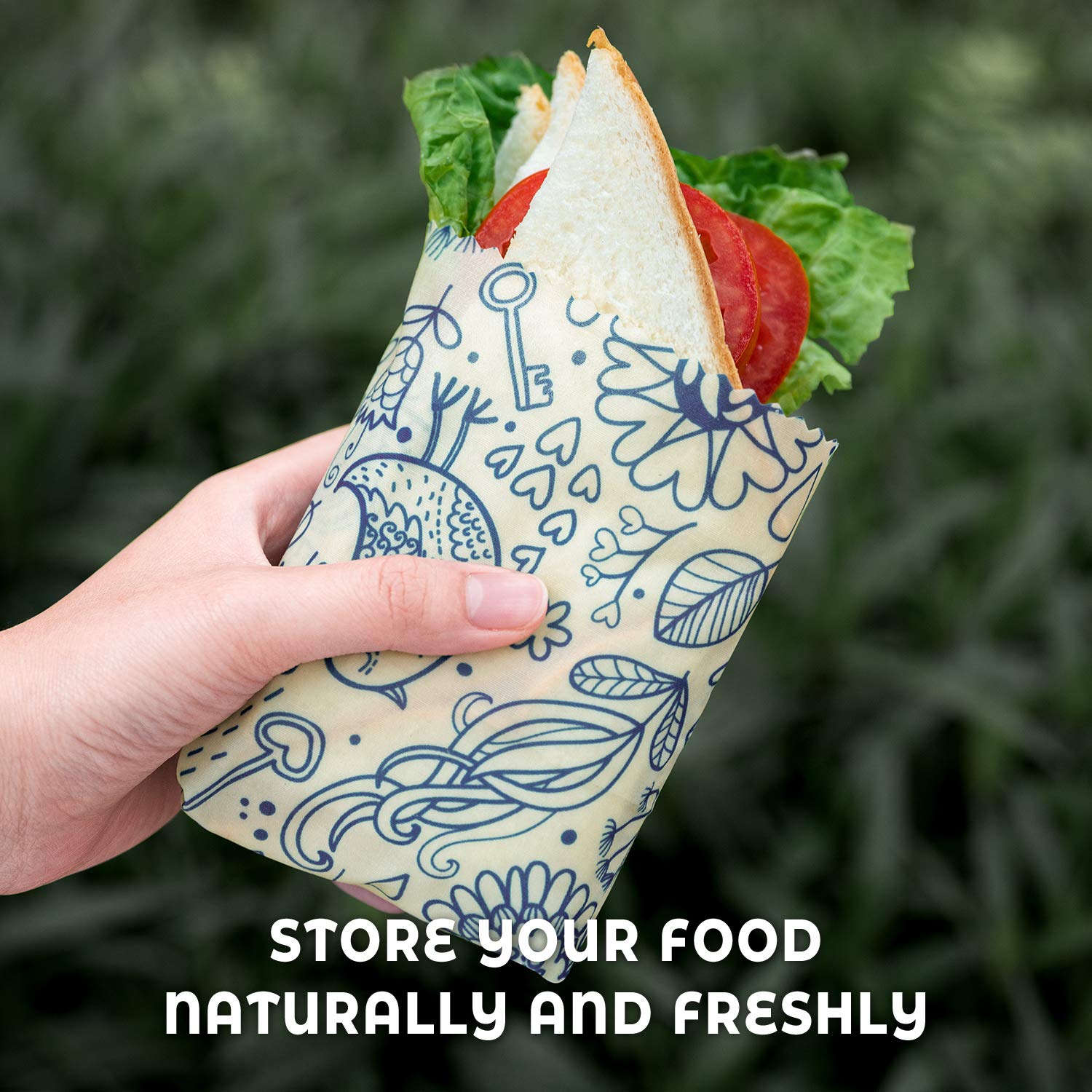 Akeeko Reusable Beeswax Food Wraps - Assorted 9 Packs, Reusable, Plastic-Free Food Storage, 5 Small, 2 Medium, 1 Large, 1 Extra Large Wraps
