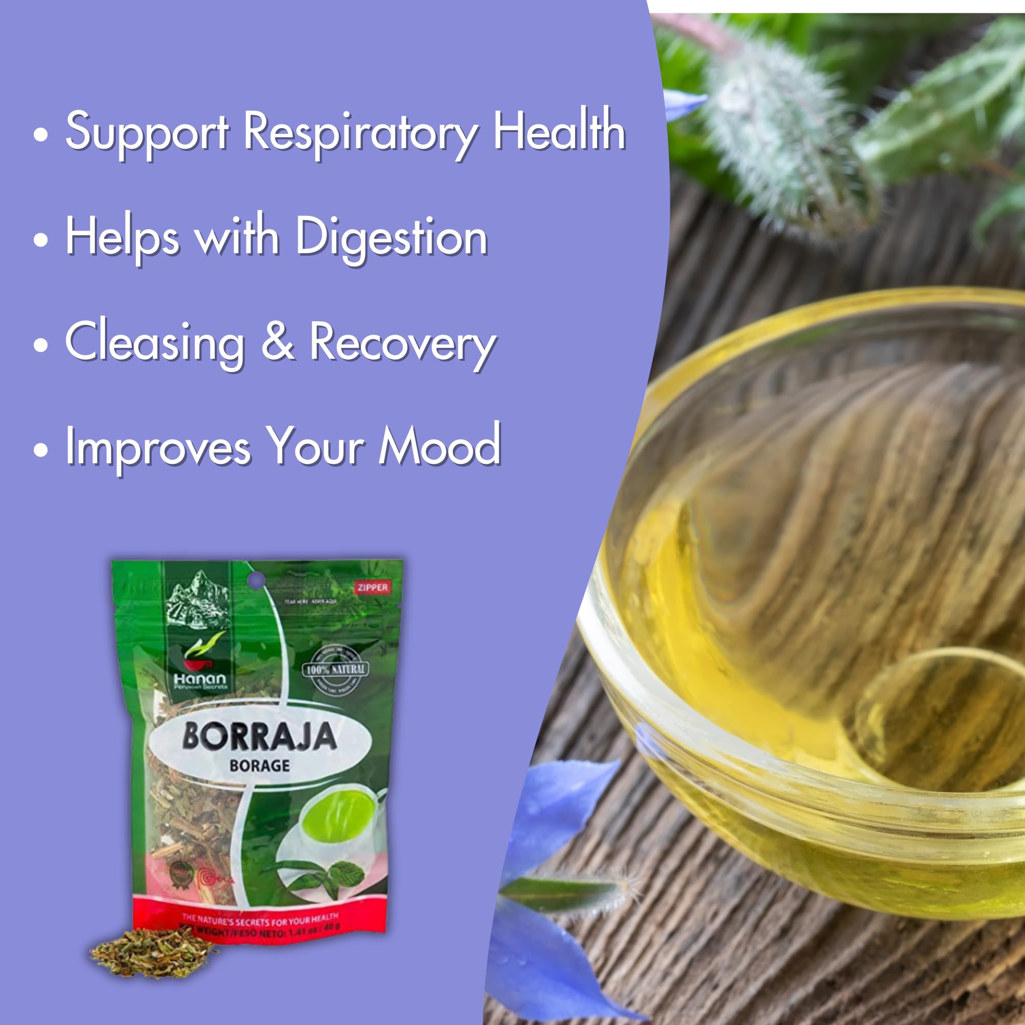 Hanan Borraja Loose Leaf 1.4 oz (40 g) aka Borage Tea leaf, Starflower Herb from Peru Natural Herbal Tea