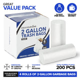 Stock Your Home Clear 2 Gallon Trash Bag (200 Pack) Un-Scented Small Garbage Bags for Bathroom Can, Mini Waste Basket Liner, Plastic Liners for Office