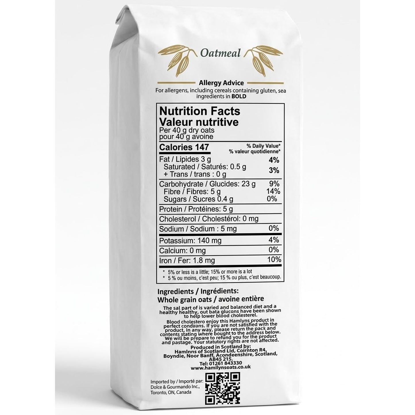Hamlyns Scottish Fine Stoneground Oatmeal, 1000g (Pack of 6)