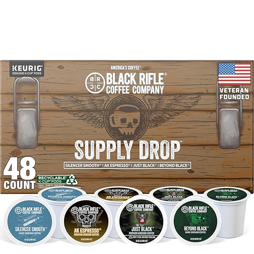 Black Rifle Coffee Company Supply Drop Variety Pack (48 Count of K Cups) - Silencer Smooth, AK Espresso, Just Black, & BeyondBlack KCup Pods - K Cups