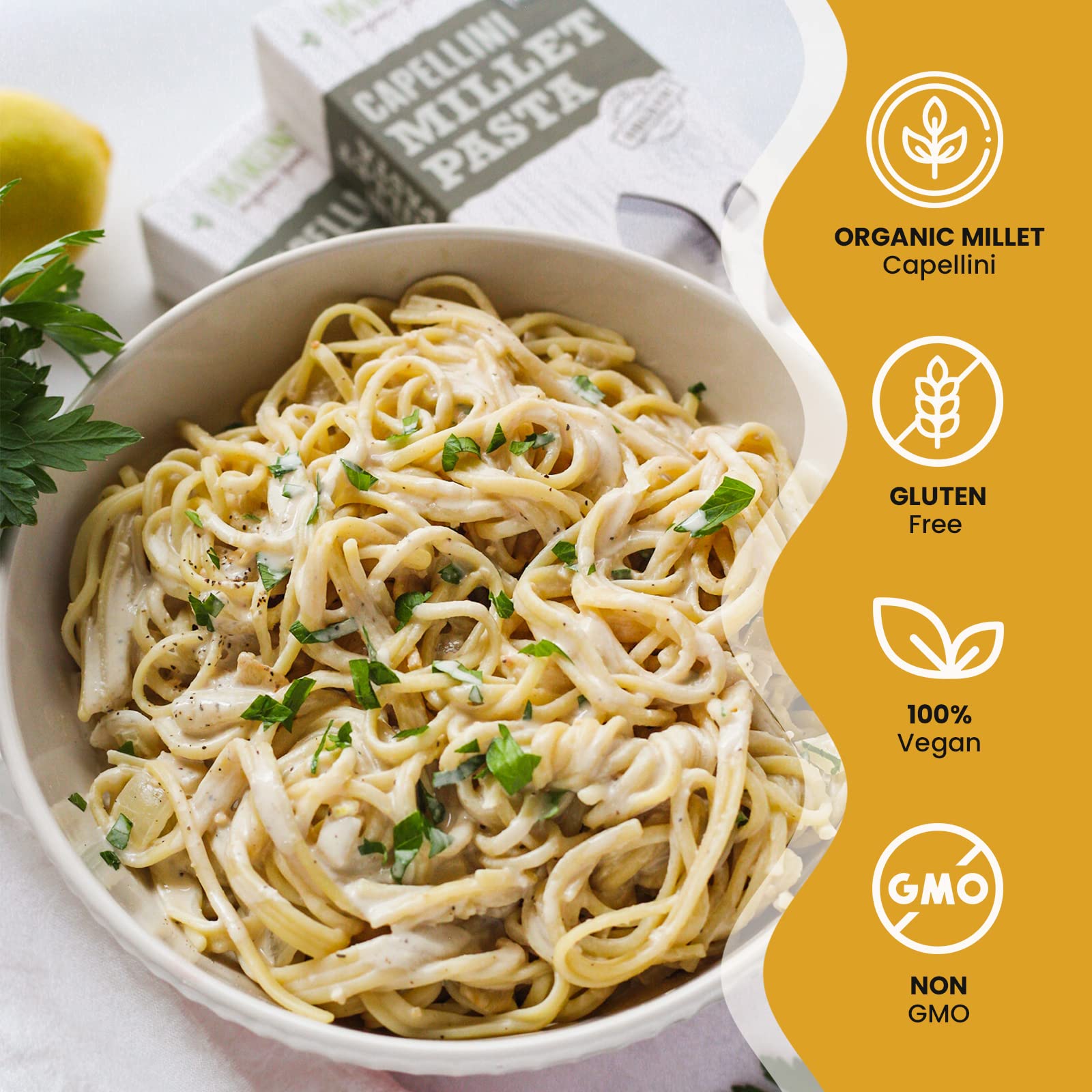 Big Green Organic Food- Organic Millet Capellini, Gluten-Free, Lectin-Free, Non-GMO, Vegan, Wheat and Rice Alternative, 8.8oz (1)