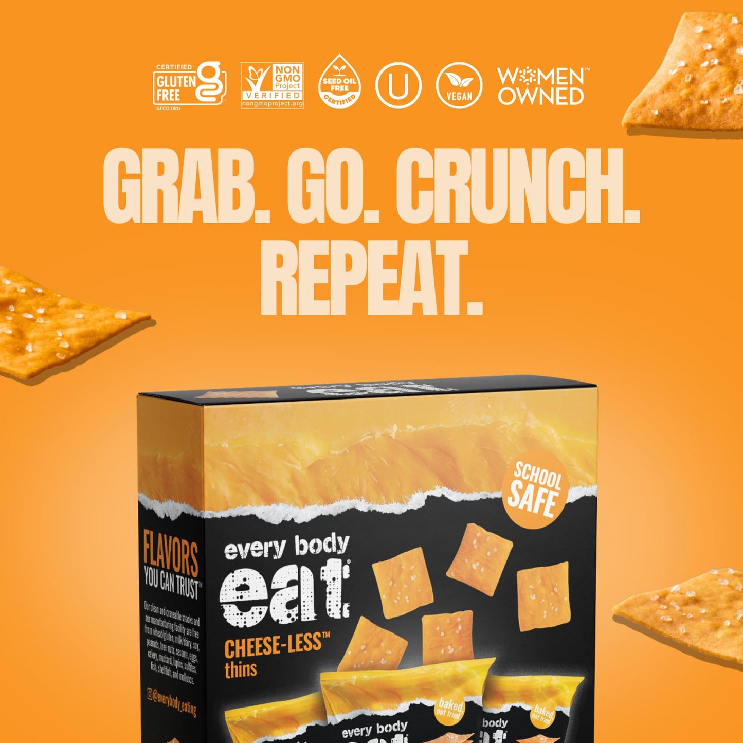 Every Body Eat Snack Cracker Thins Multi-Pack, Cheese-Less - Gluten Free, Vegan, Dairy Free, and Seed Oil Free, (1.1oz Pack of 5)