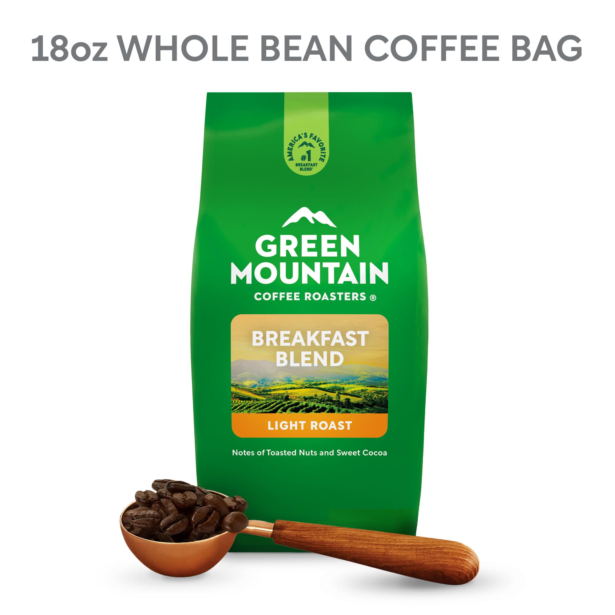 Green Mountain Coffee Roasters Breakfast Blend, Whole Bean Coffee, Bagged 18 oz