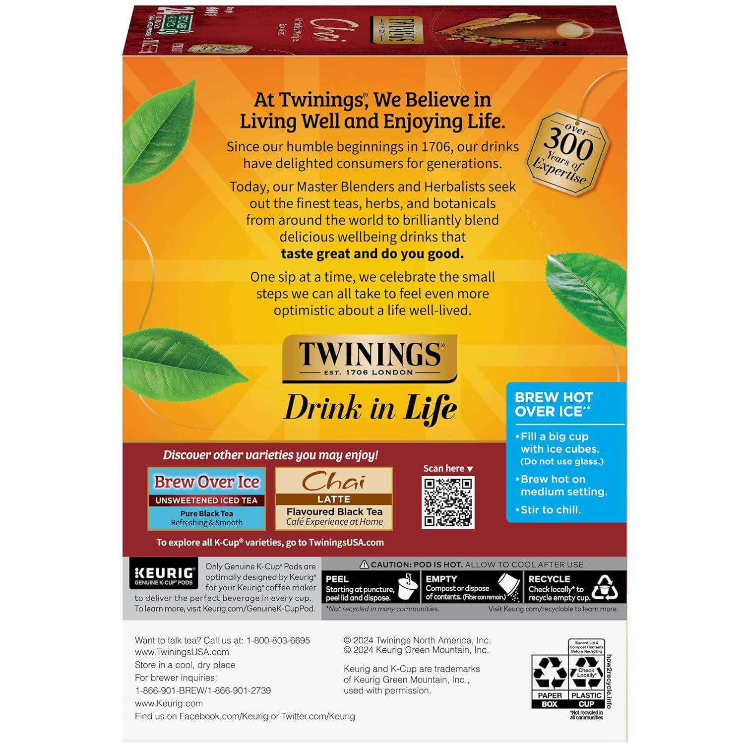 Twinings Chai Black Tea K-Cup Pods for Keurig Brewers, 72 Count - Bold & Spiced Blend with Cinnamon, Cardamom, Clove & Ginger - Caffeinated