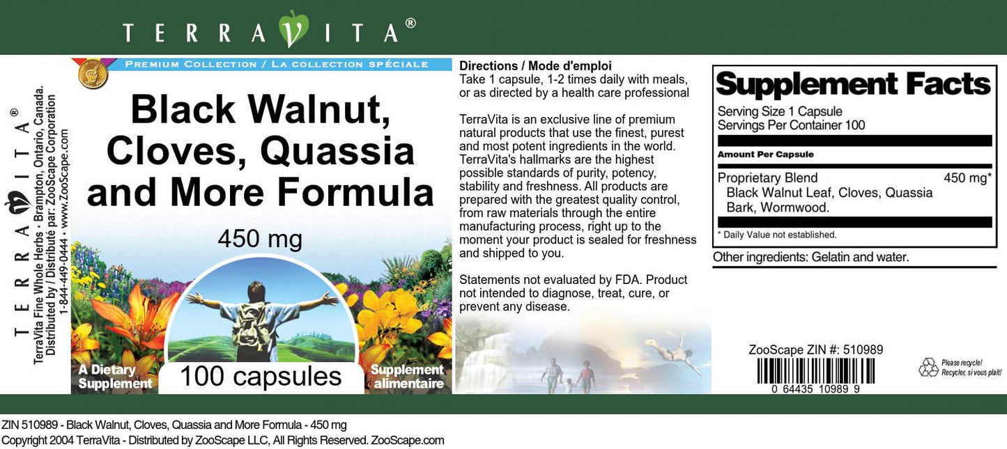 Black Walnut, Cloves, Quassia and More Formula - 450 mg (100 Capsules, ZIN: 510989) - 3 Pack