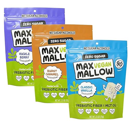 Max Mallow Vegan Sugar Free Marshmallows - Keto Friendly, Perfect for S'mores, Hot Chocolate, and Baking Zero Sugar, Marshmellows Marshmallows Smores