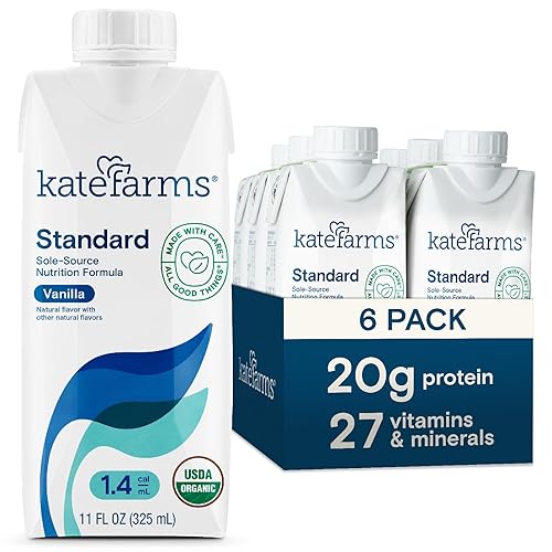 KATE FARMS Organic 1.4 High Calorie Nutrition Shake, Vanilla, 20g Protein, 27 Vitamins and Minerals, Meal Replacement, 11 oz (6 Pack)