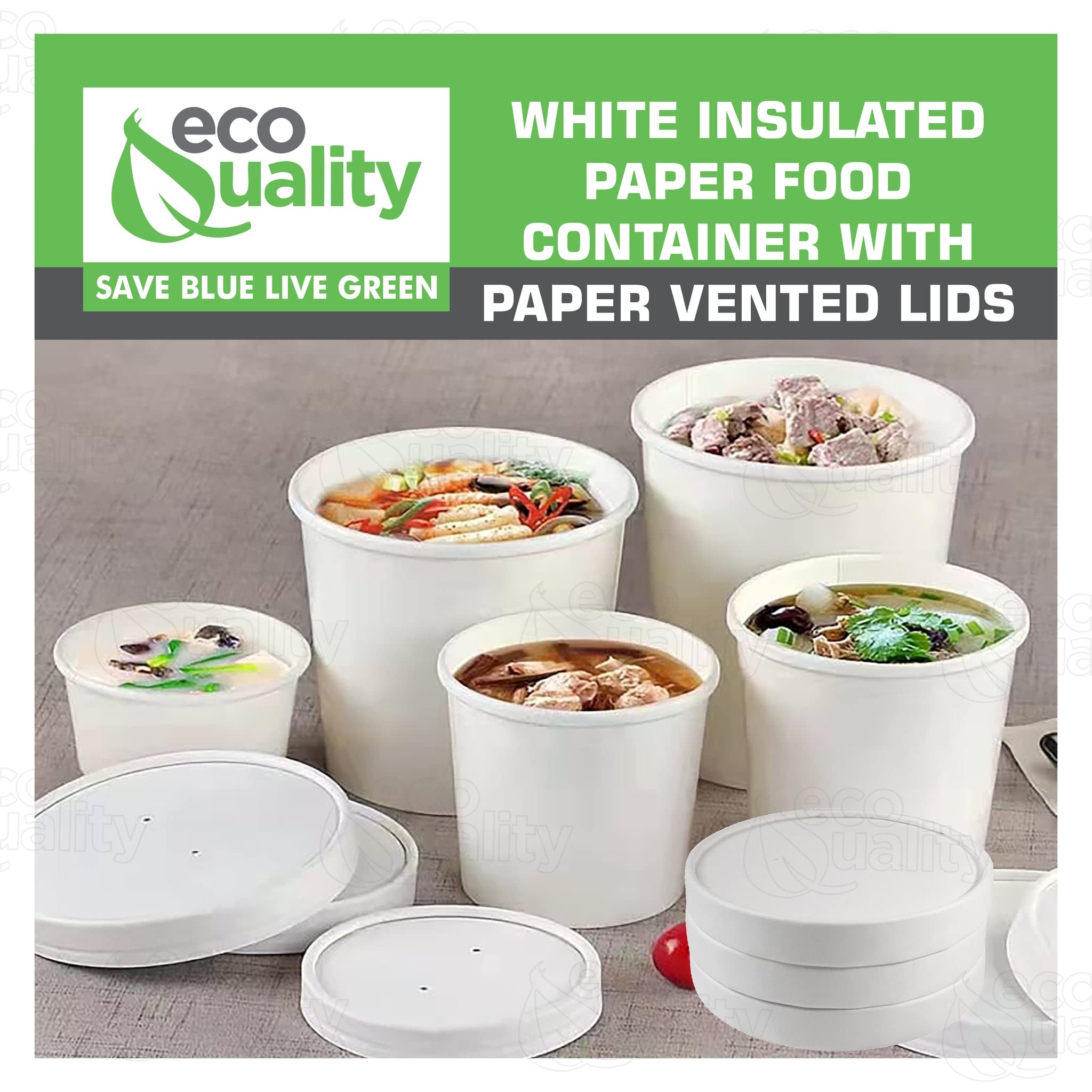 Disposable White Paper Soup Containers with Lids - Paper Ice Cream Cups - Disposable Dessert Bowls, Frozen Yogurt Cups - Food Storage Containers