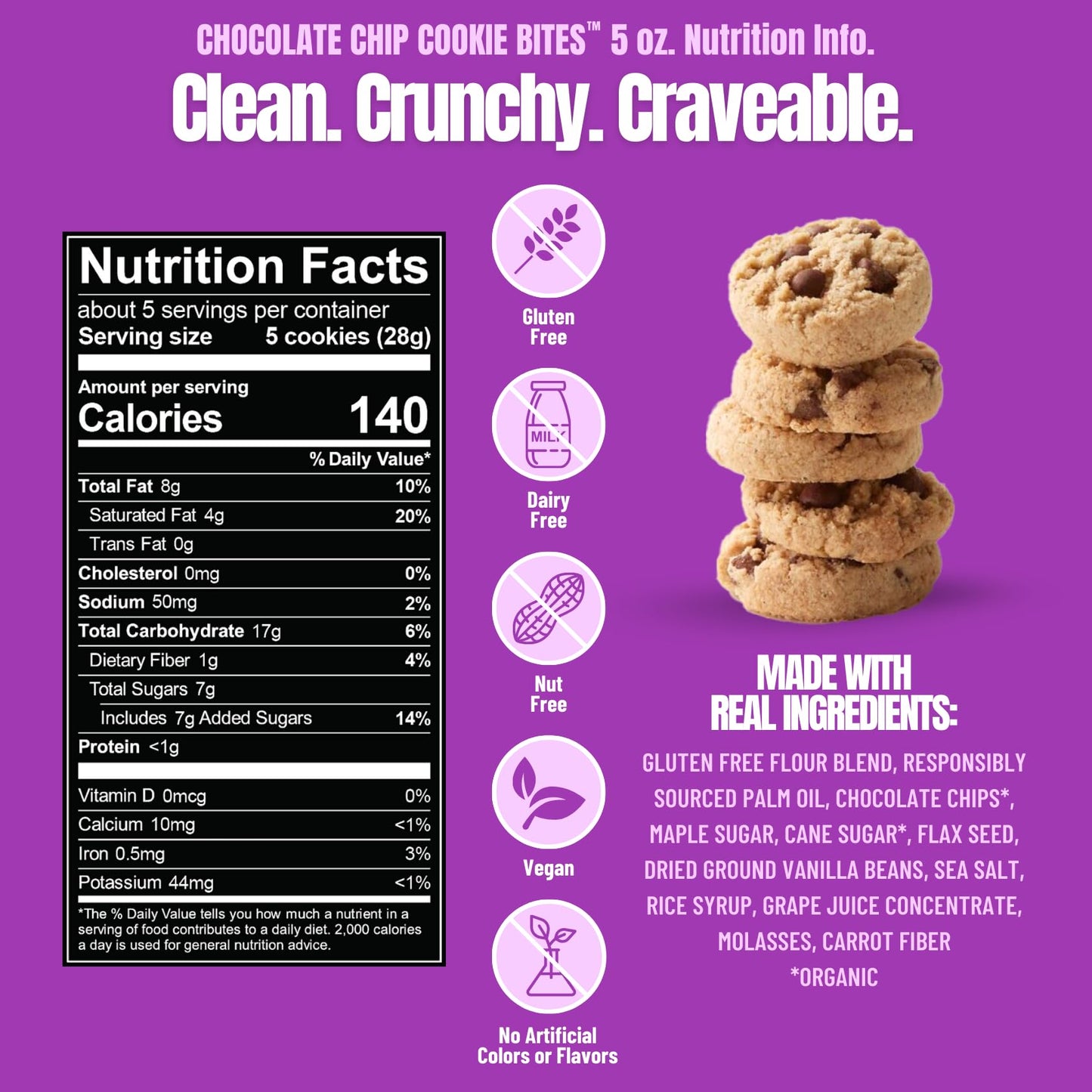 Every Body Eat Chocolate Chip Crunchy Cookie Bites - Gluten Free, Dairy Free, Vegan, Seed Oil Free, Allergy Friendly (5oz Pack of 3)