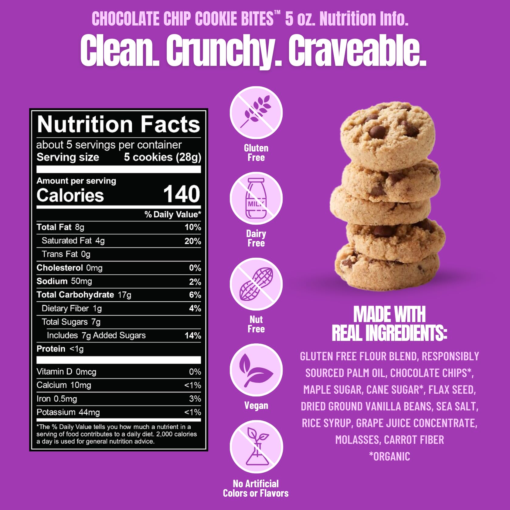Every Body Eat Chocolate Chip Crunchy Cookie Bites - Gluten Free, Dairy Free, Vegan, Seed Oil Free, Allergy Friendly (5oz Pack of 3)
