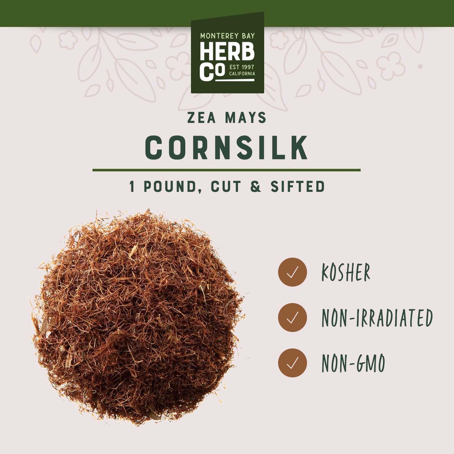 Cornsilk Cut & Sifted, by Herb Co, Zea Mays, Maize Tassel, from Albania, Kosher, for Tea, Capsules, Skin Washes & Poultices, 1 lb