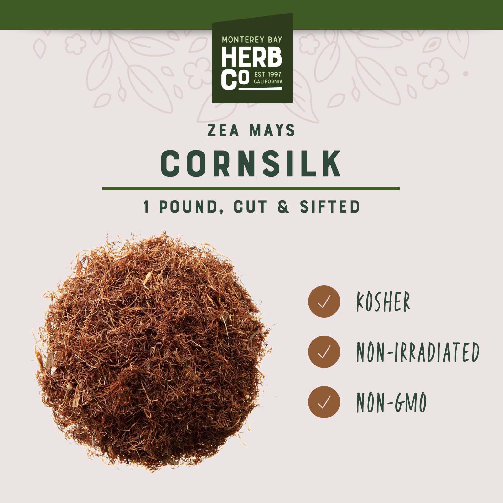 Cornsilk Cut & Sifted, by Herb Co, Zea Mays, Maize Tassel, from Albania, Kosher, for Tea, Capsules, Skin Washes & Poultices, 1 lb