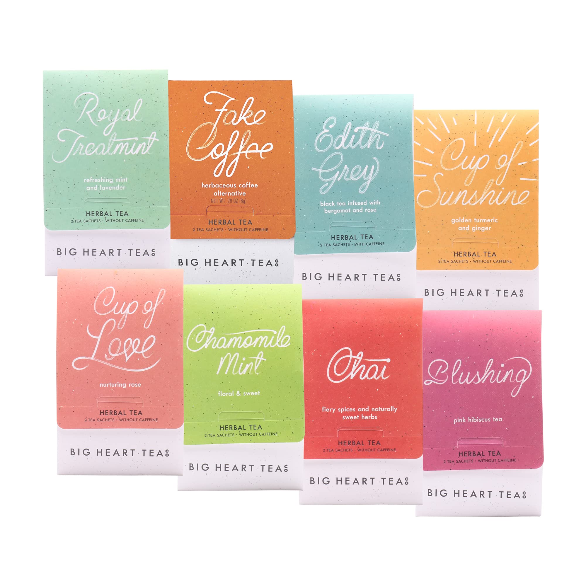 Big Heart Tea Co. Tea Bags Sampler Set - Certified Organic, Ayurvedic Herbal Tea - Small Batch Ground Herbs, Florals, Spices in Zero Plastic Sachets