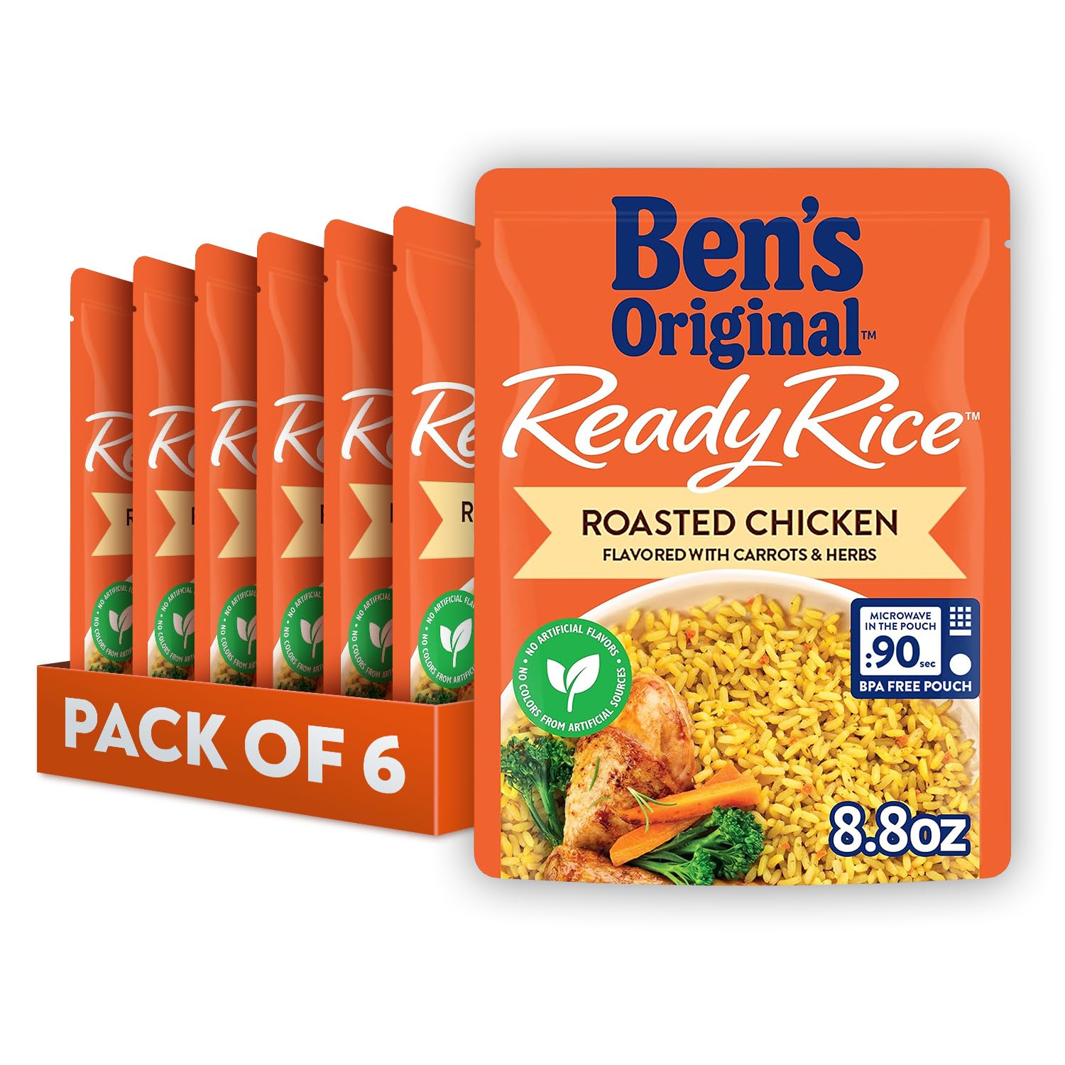 BEN'S ORIGINAL Ready Rice Roasted Chicken Flavored Rice, Easy Dinner Side, 8.8 OZ Pouch (Pack of 6)