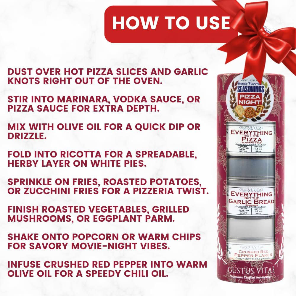 Pizza Night House Favorite Seasonings | Gift Packaged Set of 3 | All Natural, Non GMO Pizza Seasoning | Gourmet Spice Blends & Rubs | Small Batch