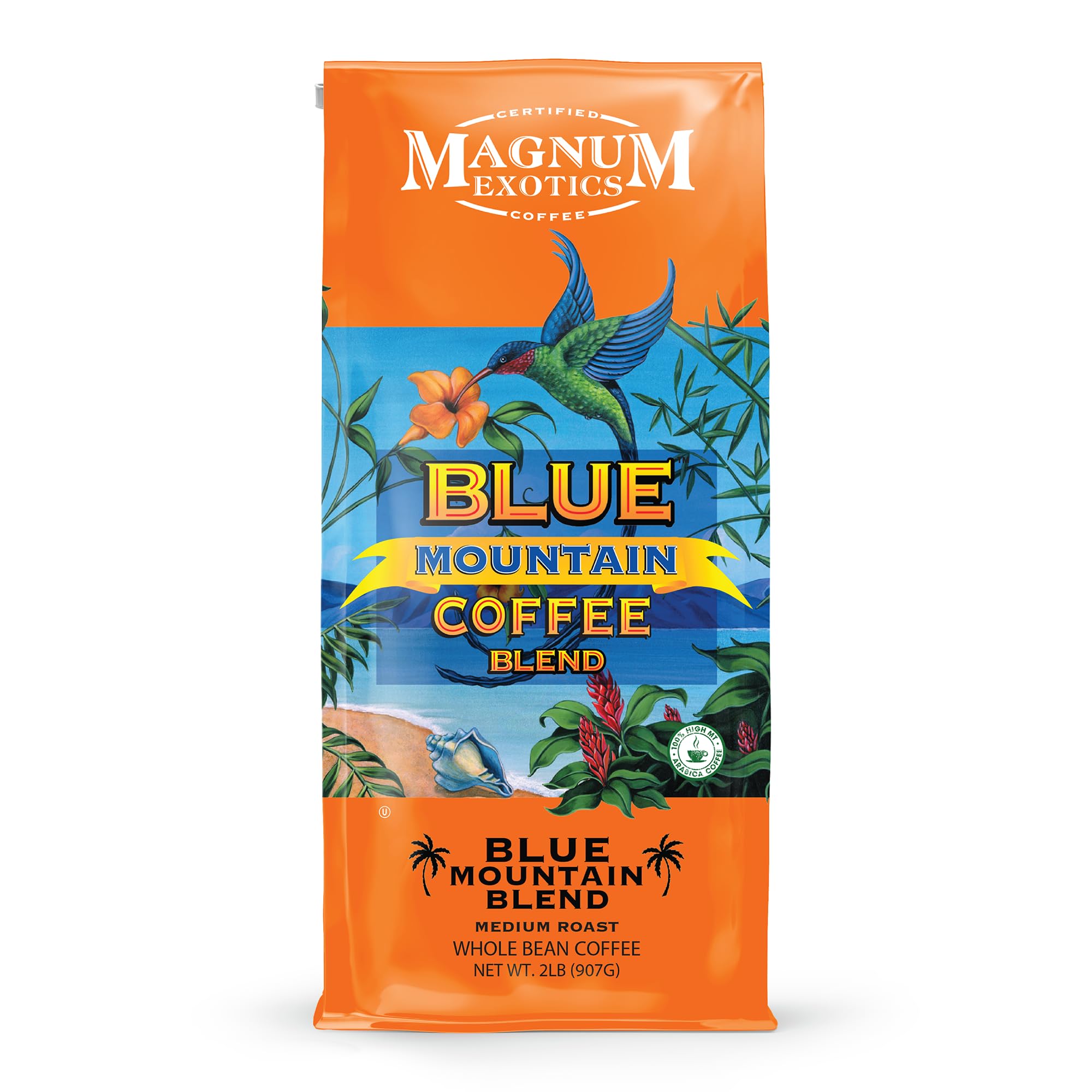 Magnum Exotics Coffee, Blue Mountain Coffee Blend - Medium-Light Roast, Whole Bean, Made from 100% Arabica Beans, Rich & Smooth Flavor, Fresh Roast