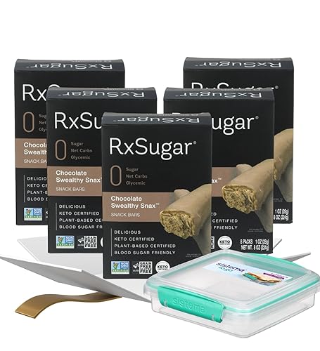 5x Plant Based Keto Choco Bar 8 oz Bundle with Sandwich Box - Dark Chocolate Vegan Snack Bars with Protein Blend and Reusable Food Container