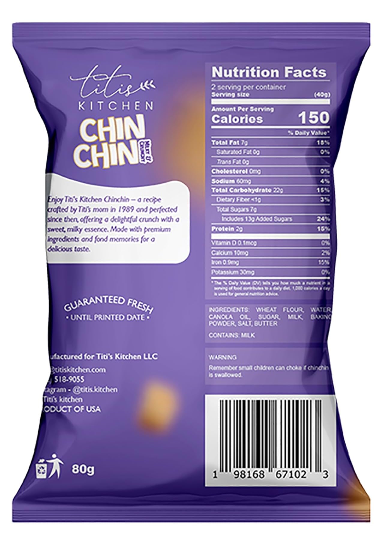 Titi's Kitchen Crunchy ChinChin Snacks, Nigerian Sweet Taste Fried Cookie (5 Pack)