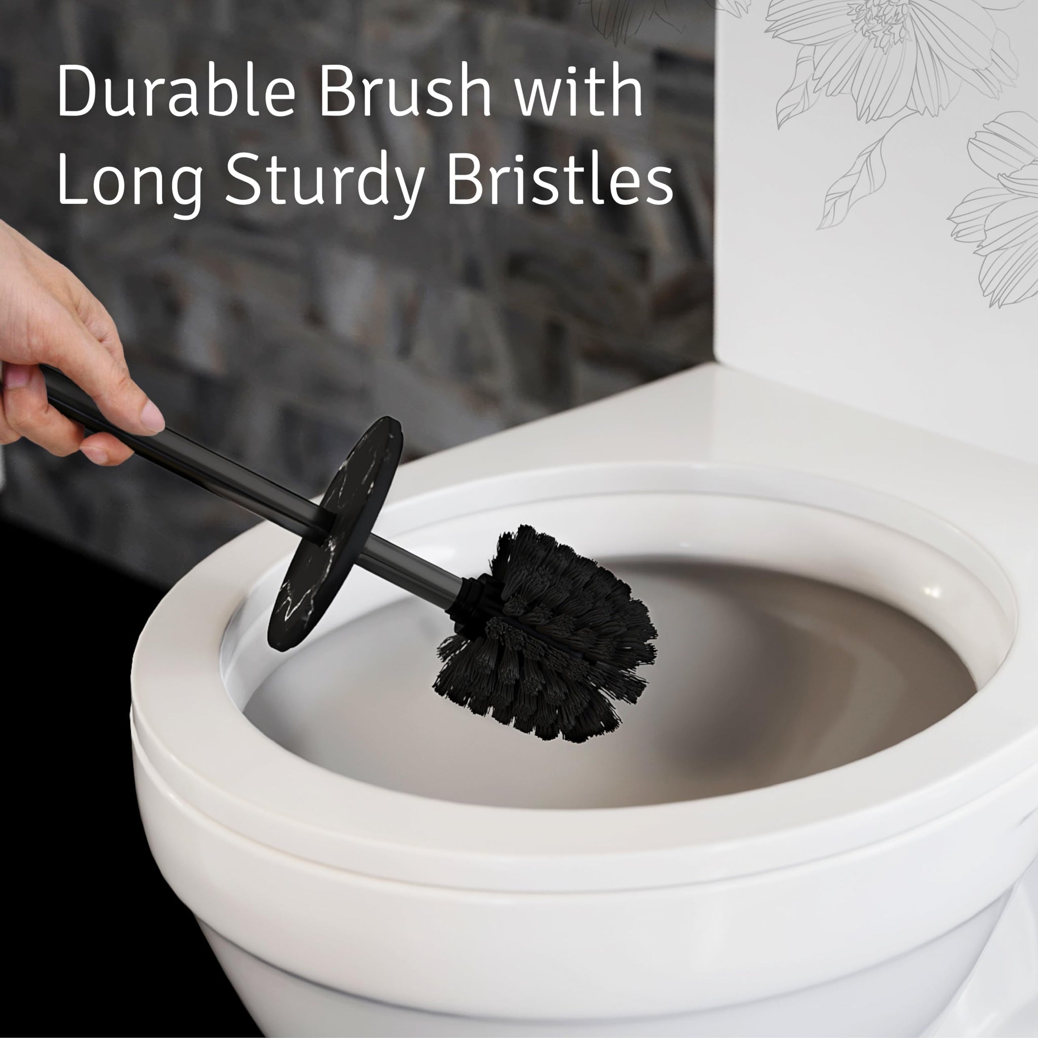 Toilet Brush and Holder Set - Toilet Bowl Brush and Holder with Sturdy Bristles for Thorough Cleaning - Concealed Matte Black Bathroom Accessories