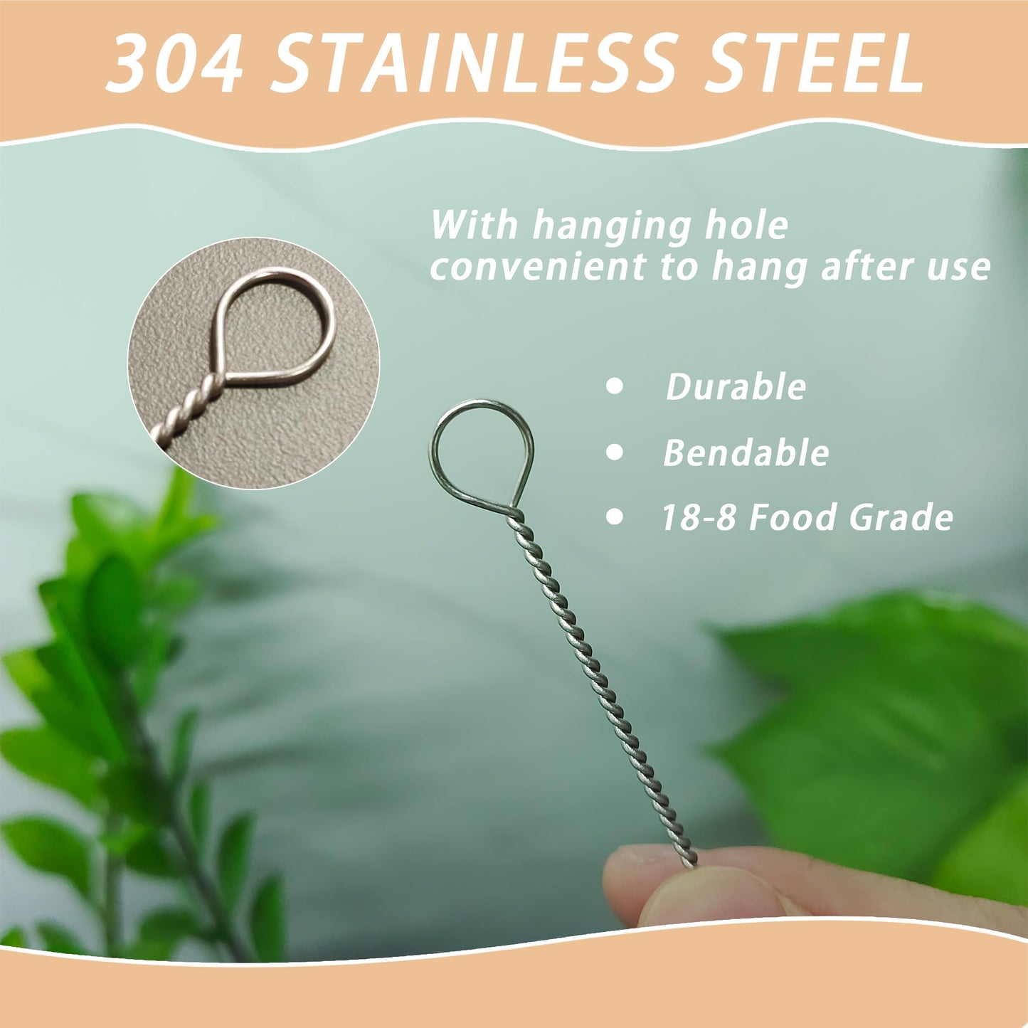 2Pcs Straw Cleaner,Straw Cleaner Brush for Metal/Glass/Silicone Straws,Reusable Straw Brush Cleaner with Nylon Bristles,Stanley Straw Cleaner Brush