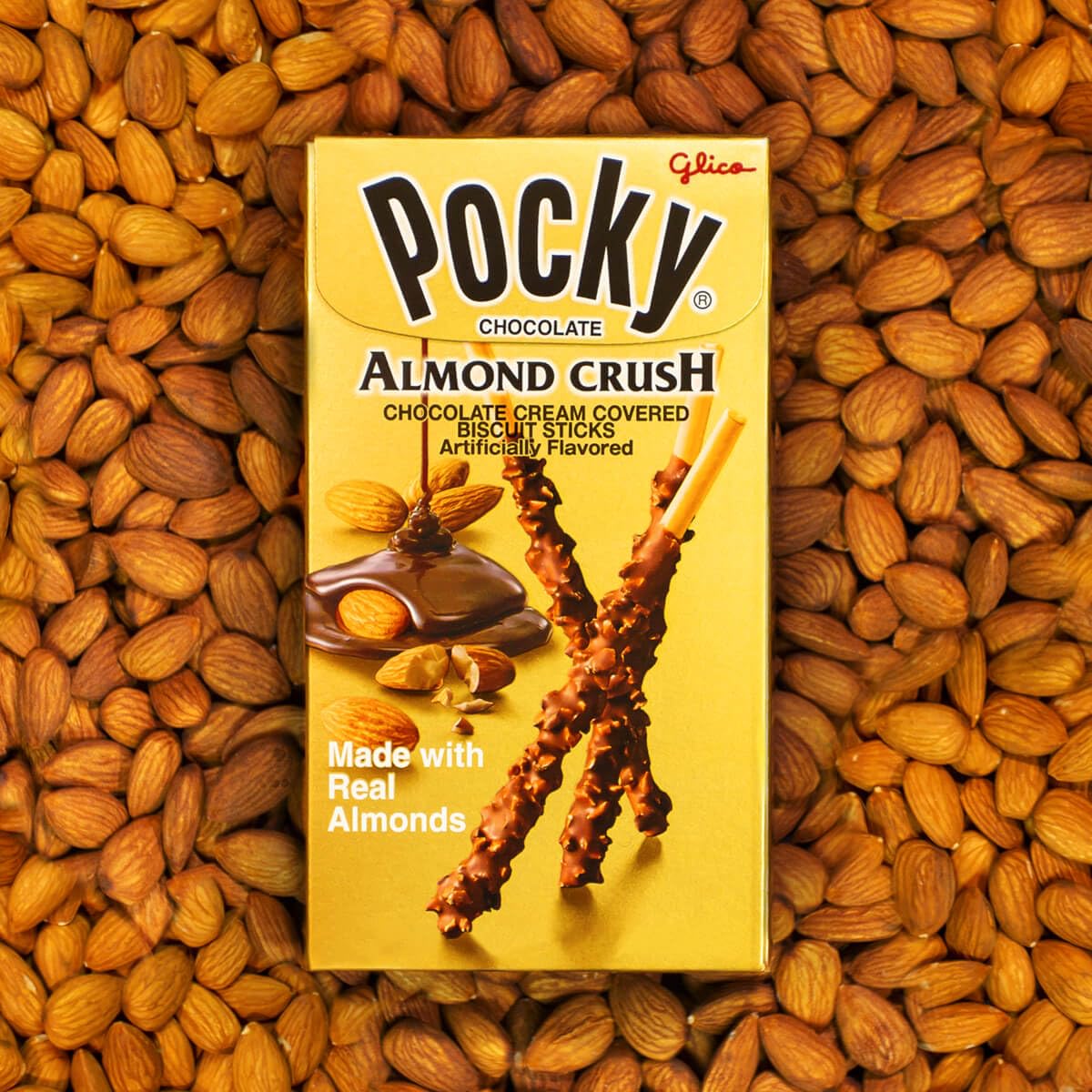 Pocky Almond Crush Biscuit Sticks - Chocolate Cream Covered with Real Almonds - (Pack of 10 boxes, 1.45 oz/each)