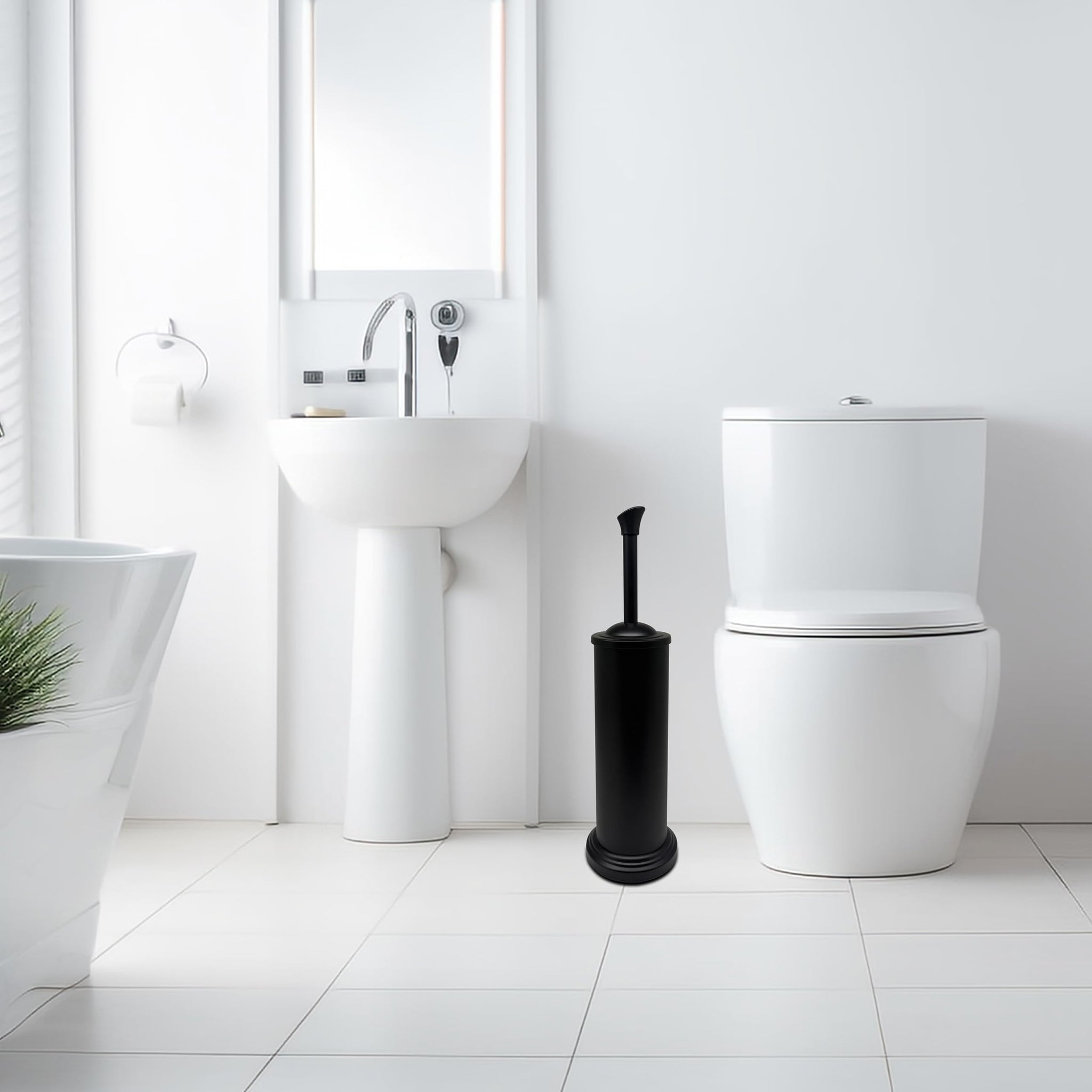 Indecor Home Stainless Steel Toilet Bowl Brush with Holder Metal Bathroom Cleaning Set Rustproof Hygienic Durable Modern Design