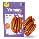 Yomms Crunchy Joy Glazed Whole Pecan Halves, 3.5 oz, Gluten-Free & Non-GMO Healthy Dessert Snack - Low Sugar Classic Candied Nut Pouch - Roasted