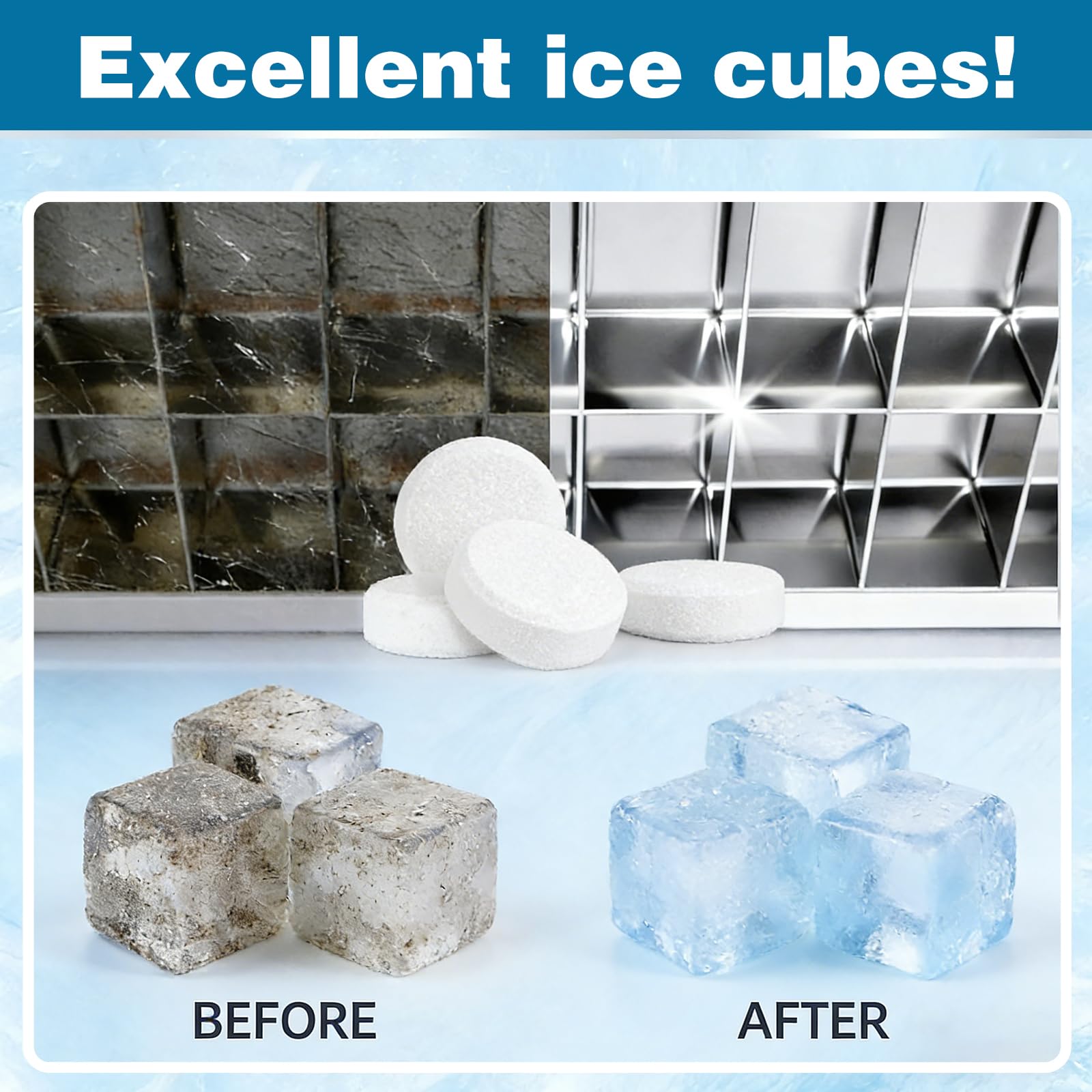 SOPAMI Ice Machine Cleaner and Descaler Tablets - 12 Pack Ice Maker Cleaner Tablets, Nickel Safe Scale Remover for Countertop Portable Commercial Ice