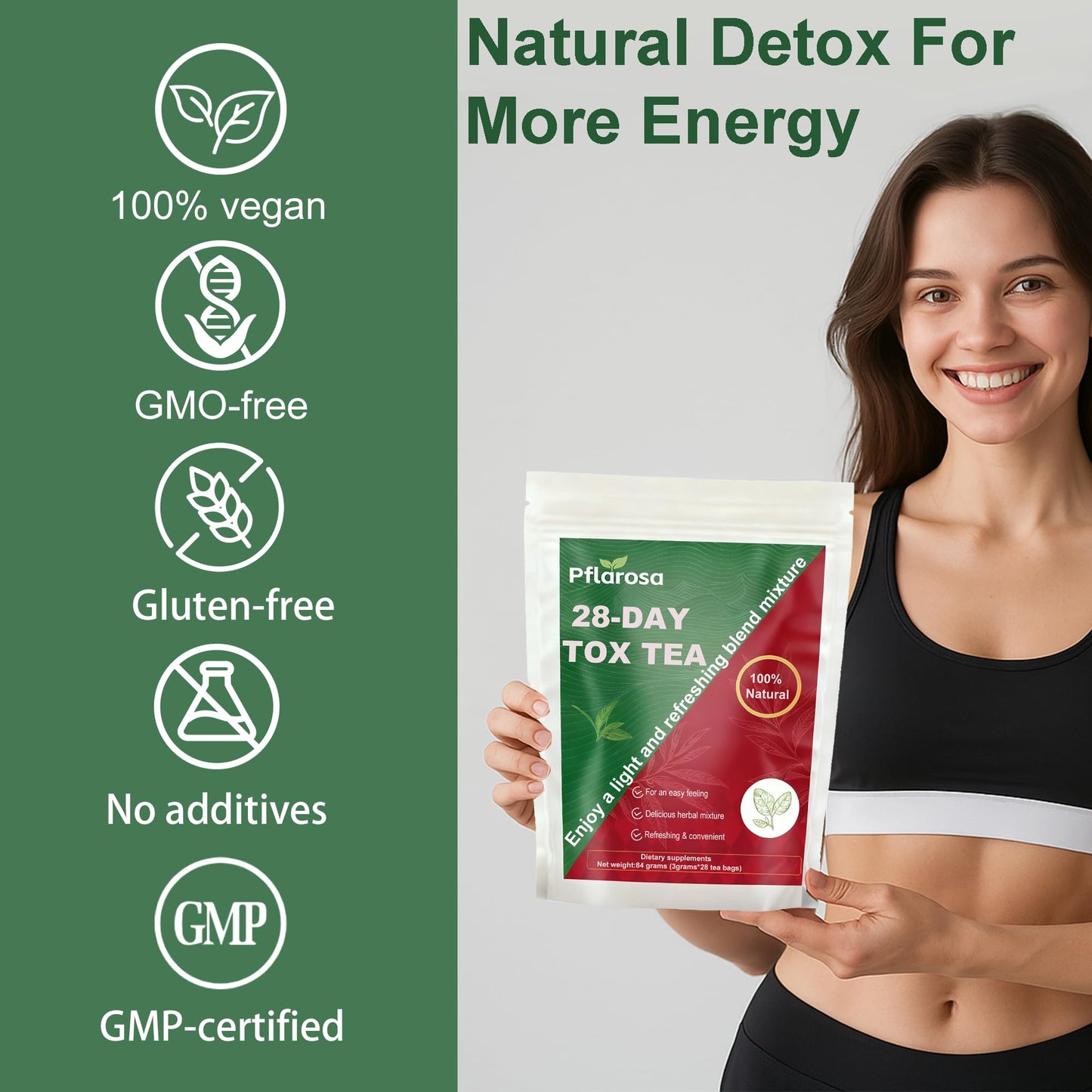 Detox Tea 28 Count, Natural Herbal Tea with Oolong & Green Tea Extract, Yerba Mate & Ginseng - Supports Balanced Diet & Metabolism Boost - Vegan