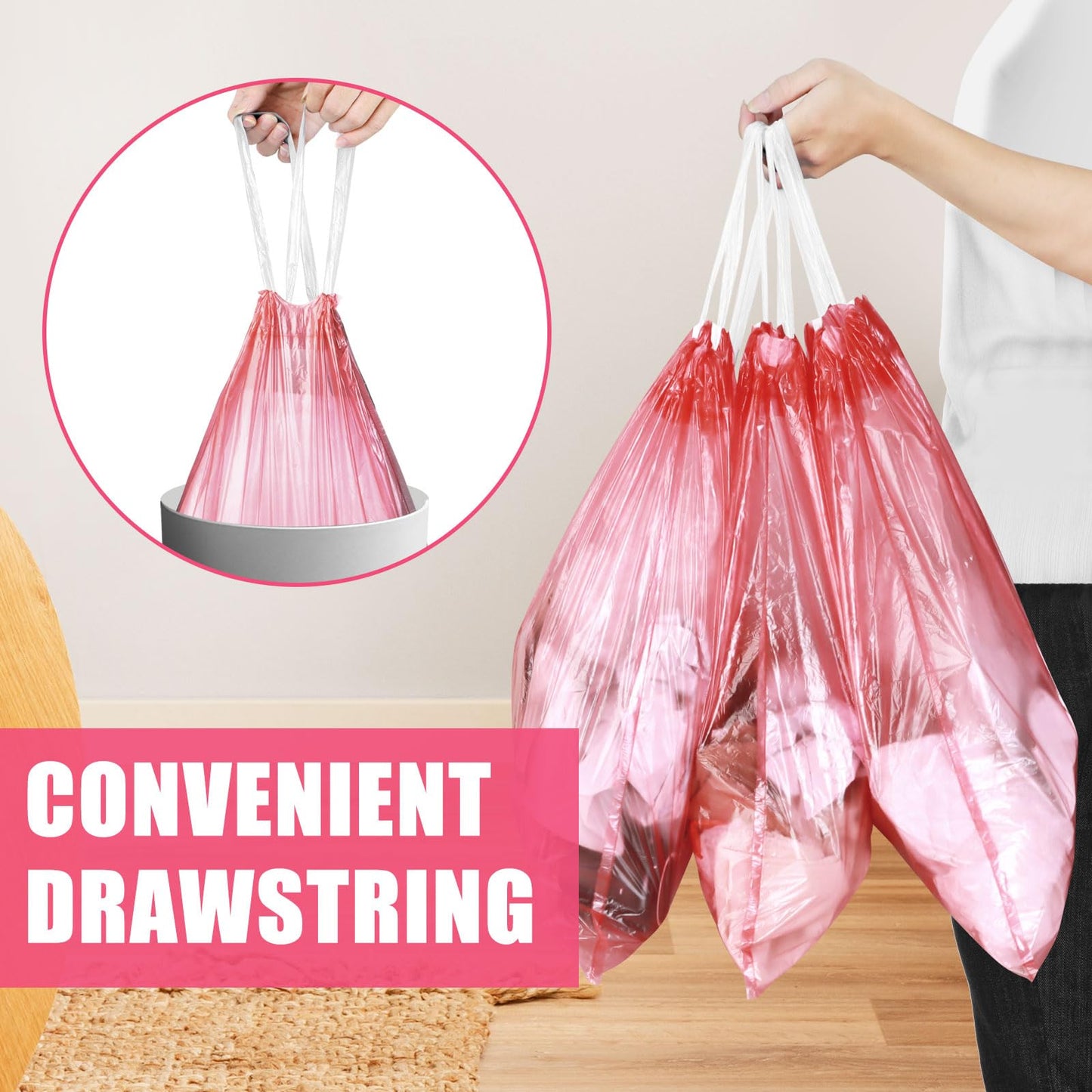 4 Gallon Trash Bags Drawstring 100 Count, JUKFITA Extra Strong Small Garbage Bags, Unscented Trash Can Liners for Bathroom Restroom Office Kitchen