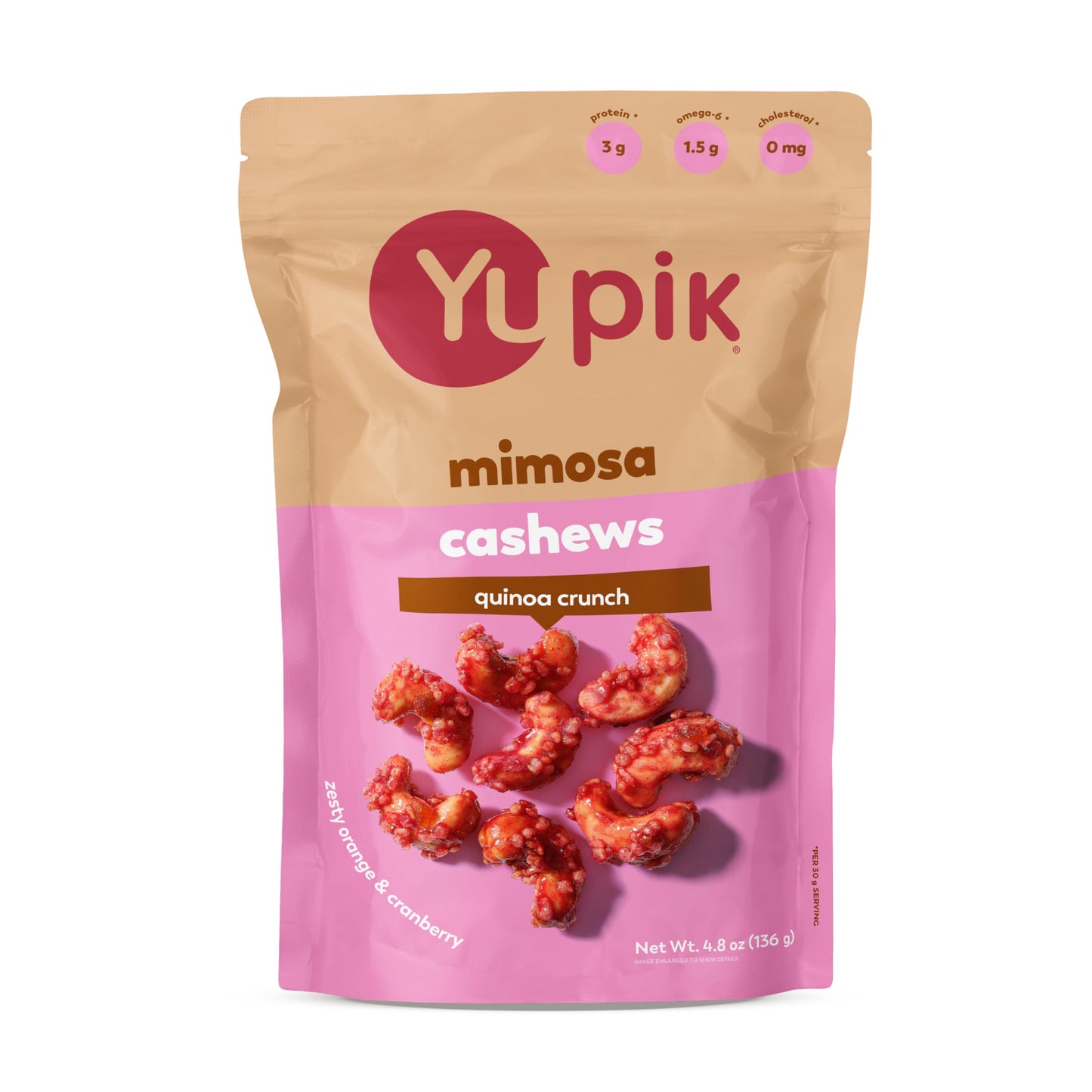 Yupik Orange Cranberry Mimosa Cashews, 4.8 Oz, Kosher, Made with Natural Ingredients, Brunch Flavor, Cocktail-Inspired Snack, Sweet Glazed Cashews