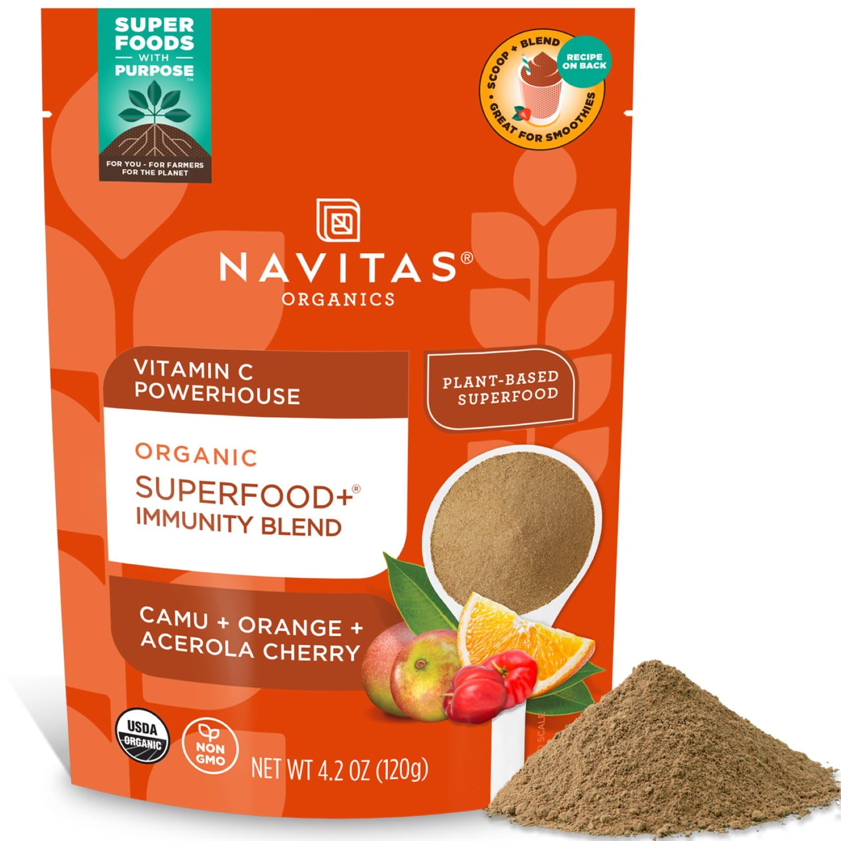 Navitas Organics Superfood+ Immunity Blend (Camu + Orange + Acerola Cherry), 30 Servings - Organic, Non-GMO, Vegan, Gluten-Free, Keto & Paleo, 4.2