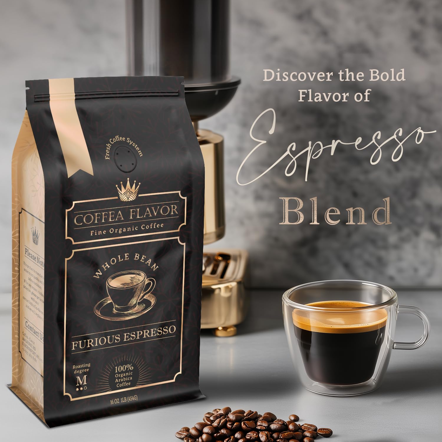 Espresso Coffee Beans - Medium Roast, Organic, Single Origin, 100% Arabica - Bold Flavor & Smooth Finish - Furious Espresso by Coffea Flavor