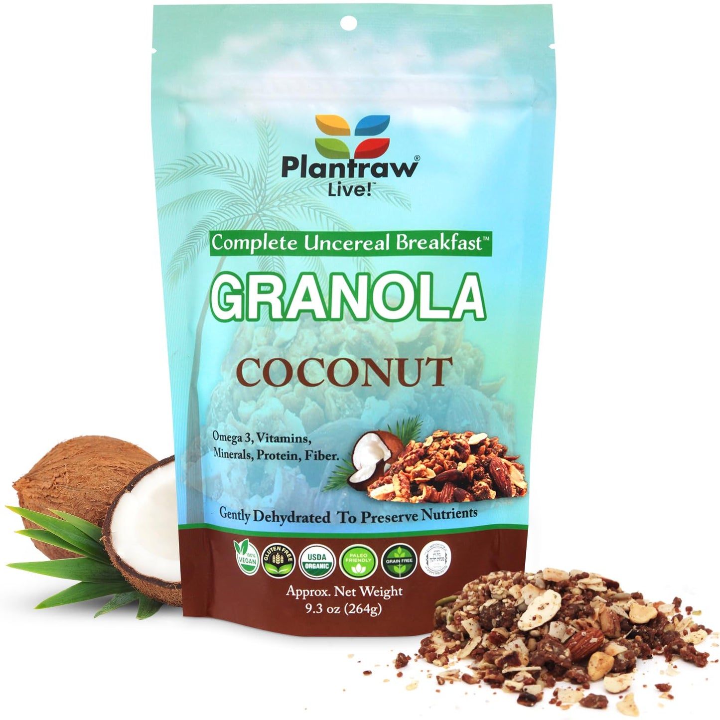 Coconut Un-Cereal™ Granola Gluten Free and Grain Free, Dehydrated 9.3oz Pack of healthy granola, Perfect for Smoothies, Free from Cheap Fillers, Ideal