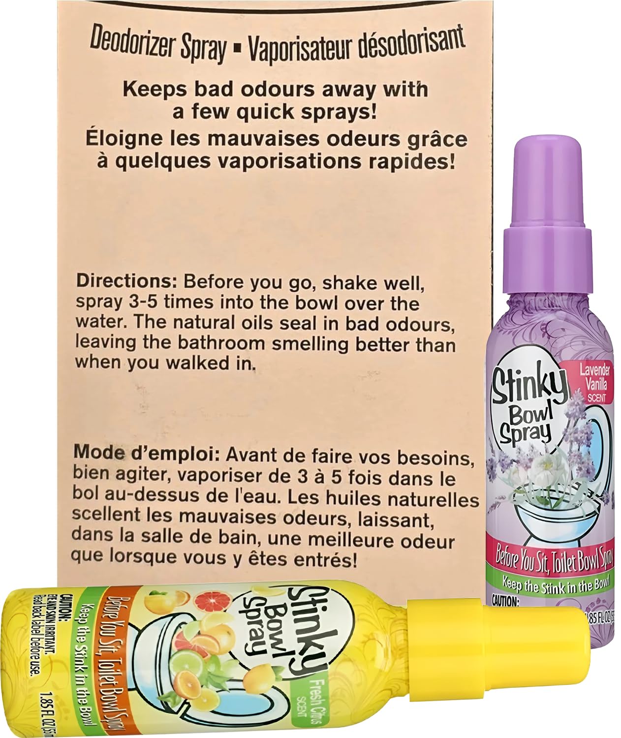 Set of 2 Stinky Bowl Spray 1.85oz - Before You Go Toilet Bathroom Deodorizer - Features Fresh Citrus Scent and Lavender Scent!