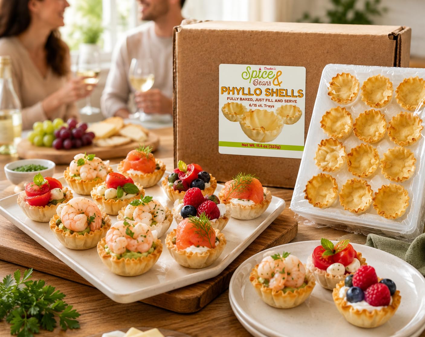 Mini Phyllo Shells - 6/15ct Trays - Fillo Dough Shells | By Dasher's Spice & Beans | (90 ct Total)