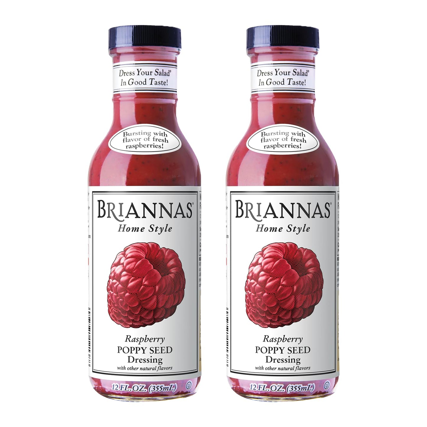 BRIANNAS - Home Style Raspberry Poppy Seed Dressing - Fine Salad Dressing made with Premium Ingredients - Gluten Free, Kosher, & Vegan Dressing - 12