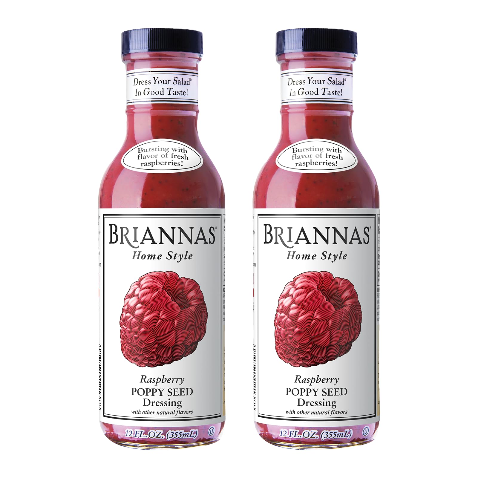 BRIANNAS - Home Style Raspberry Poppy Seed Dressing - Fine Salad Dressing made with Premium Ingredients - Gluten Free, Kosher, & Vegan Dressing - 12