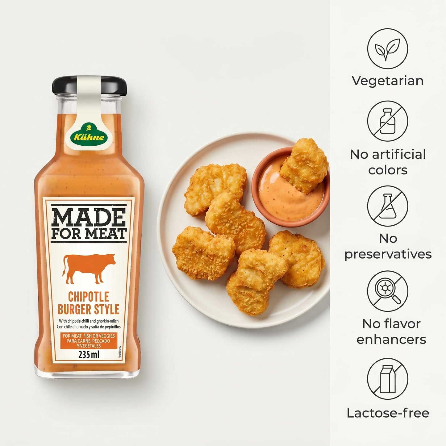 Kuhne Chipotle Burger Sauce, Spicy-Tangy Chipotle Mayo, Fry Sauce for Burgers, Sandwiches and Fries, 7.94 oz Bottle