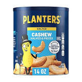 PLANTERS Salted Cashew Halves & Pieces, Party Snacks, Plant-Based Protein, 14 Oz Canister