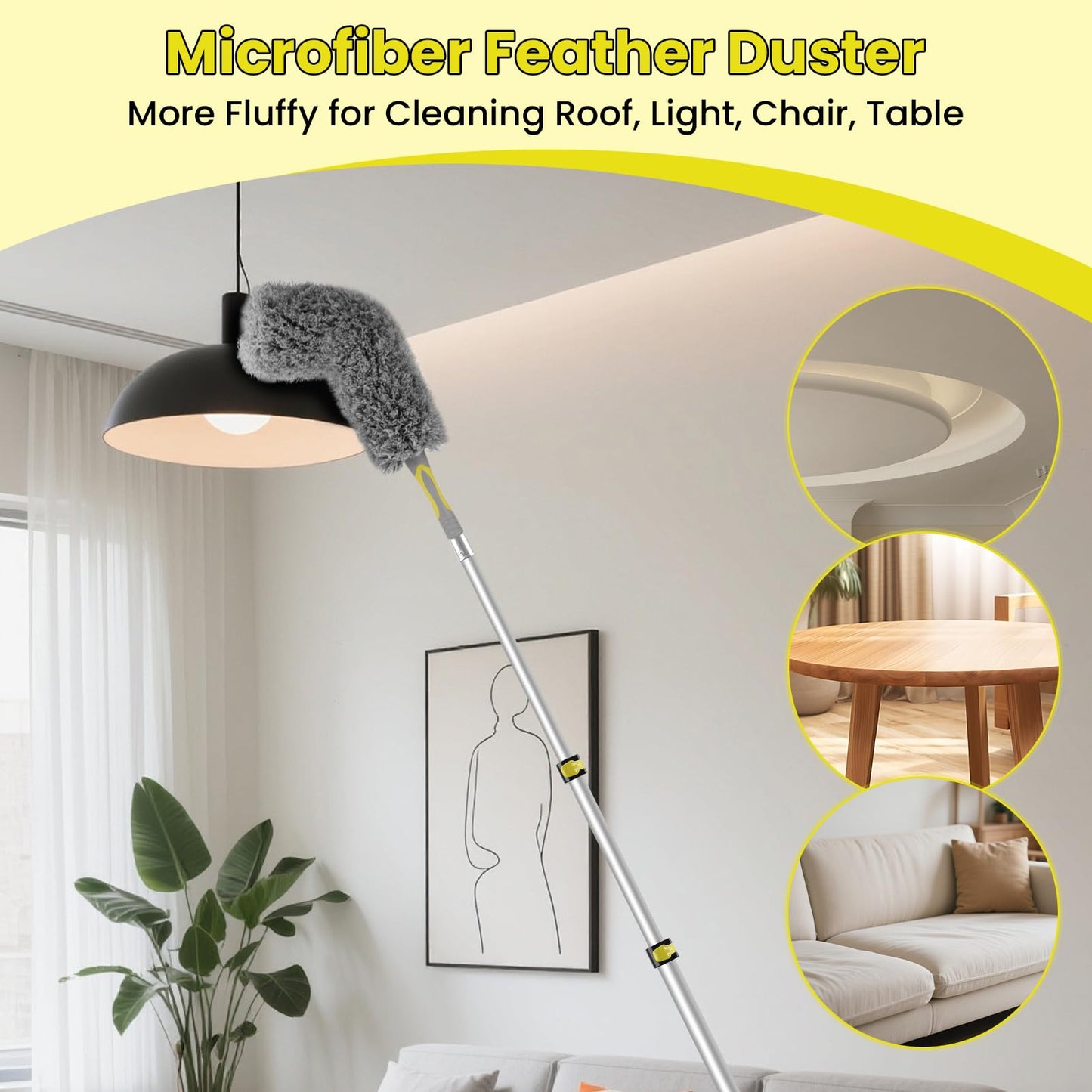 20FT High Ceiling Duster Kits with 3-12 Ft Extension Pole, Fan Blade Cleaner, Cobweb Duster, Window Squeegee Kit, Spider Web Brush for High Window